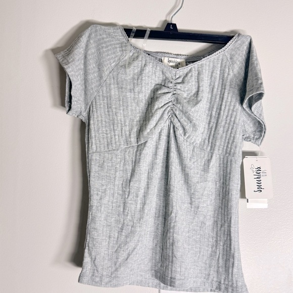 Speechless Big Girls Cinched Detail Knit
Ribbed V-neck Top -Heather Gray, shirt - Picture 5 of 6